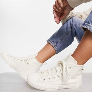 Converse Chuck Taylor High Top Women White Sherpa Leather Sneakers